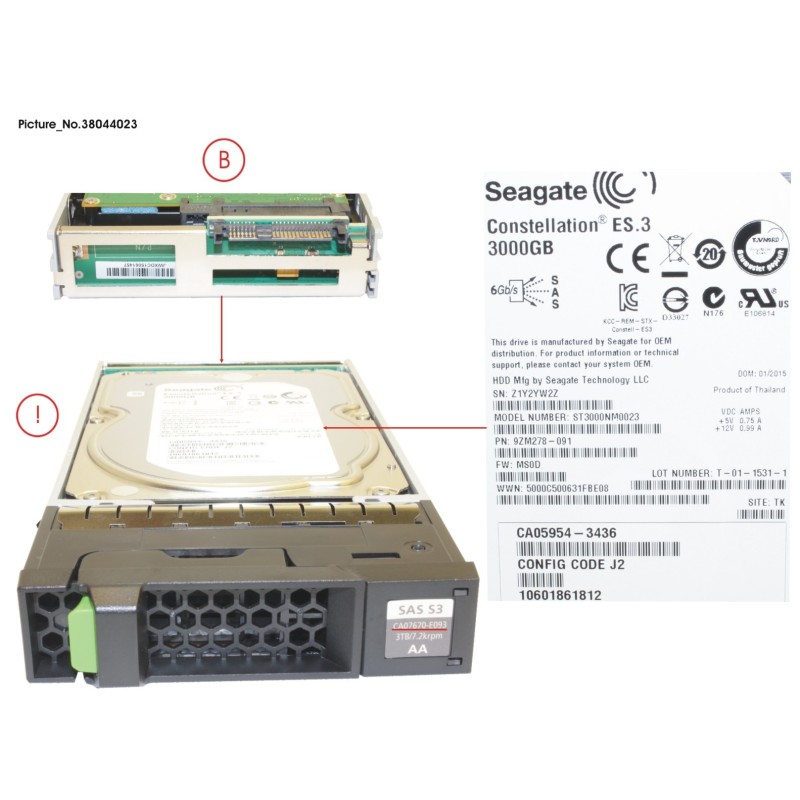38044023 - DX S3 HD DRIVE 3.5   3TB 7.2KRPM X1