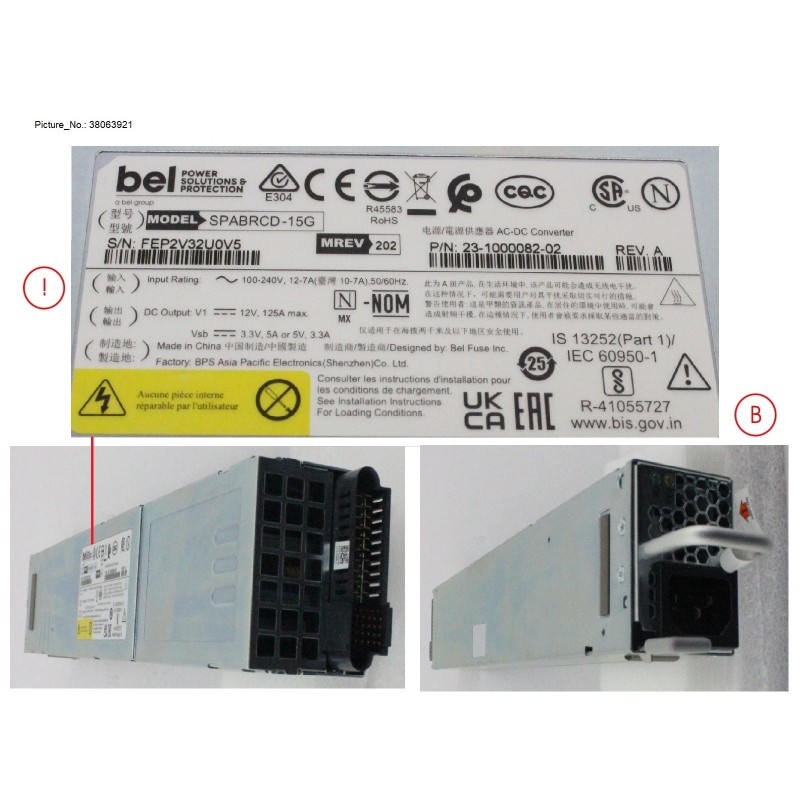 38063921 - FRU 1500W PSAC. PRTSD EXH