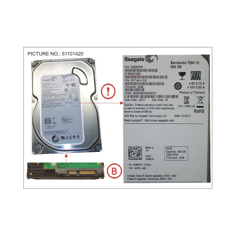34033491 - HDD 500GB SATA S3 7.2K 3.5