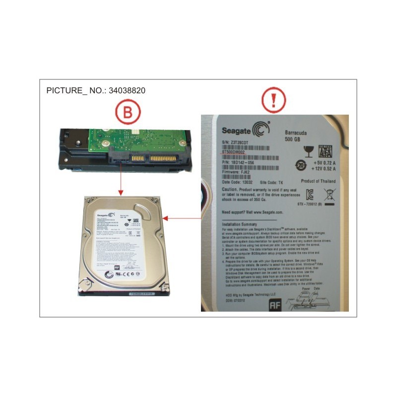34038820 - HDD 500GB SATA S3 7.2K 3.5  4K-AF