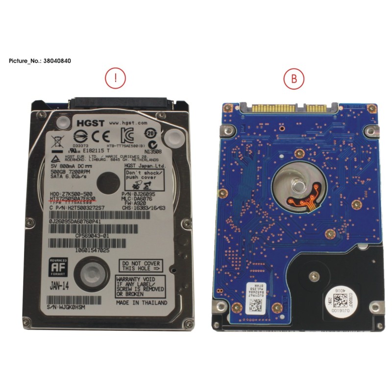 38040840 - HDD 500GB SATA S2 7.2K 2.5  4K