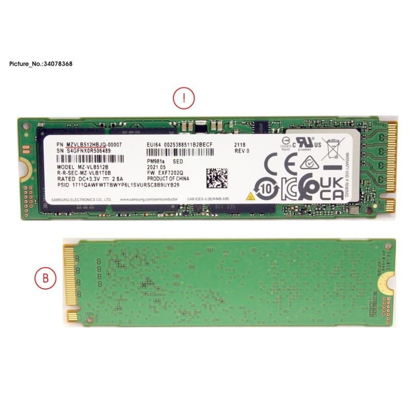 34078368 - SSD PCIE M.2 2280 512GB PM981A (SED)