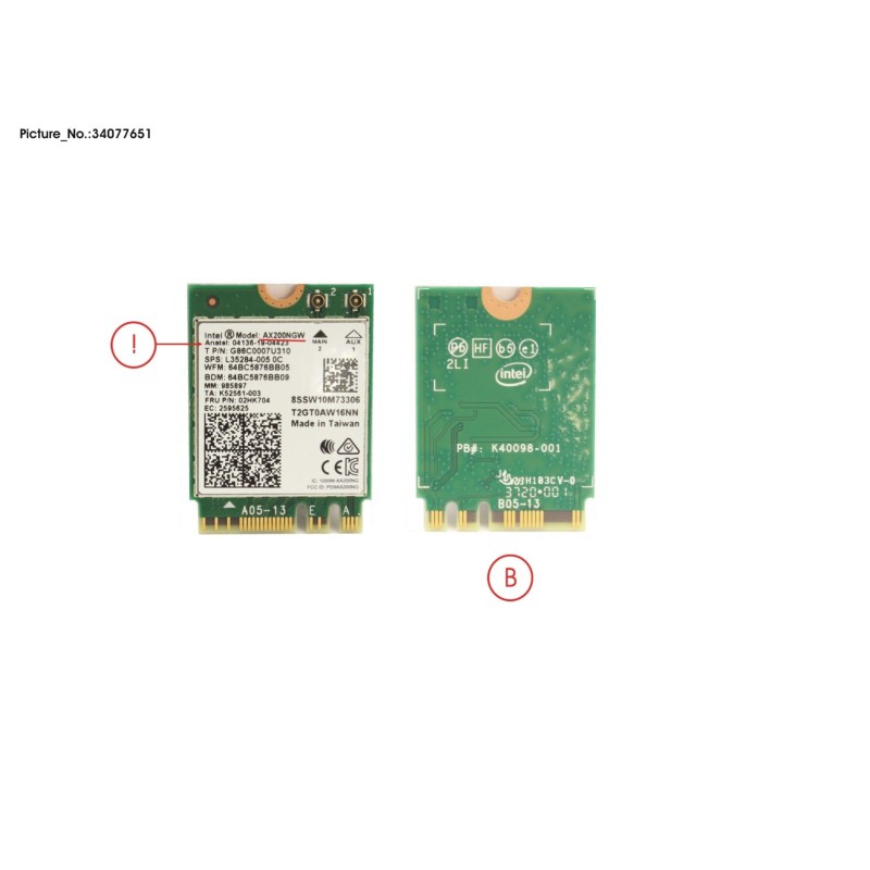 34077651 - INTEL WLAN AX200 NGWG 2230. 2X2 AX+BT