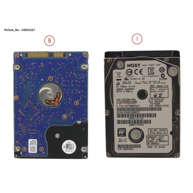 34043327 - HDD 500GB SATA2-5 S3 5.4K.HIT 4K-AF(7MM)
