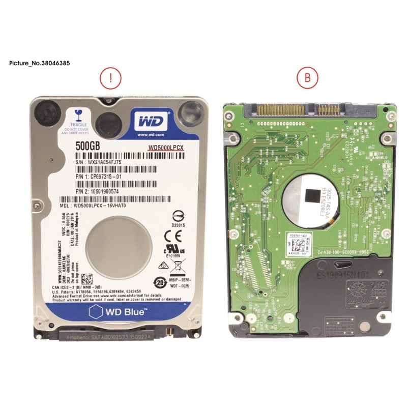 38046385 - HDD 500GB SATA S3 5.4K 2.5  4K-AF (7MM)