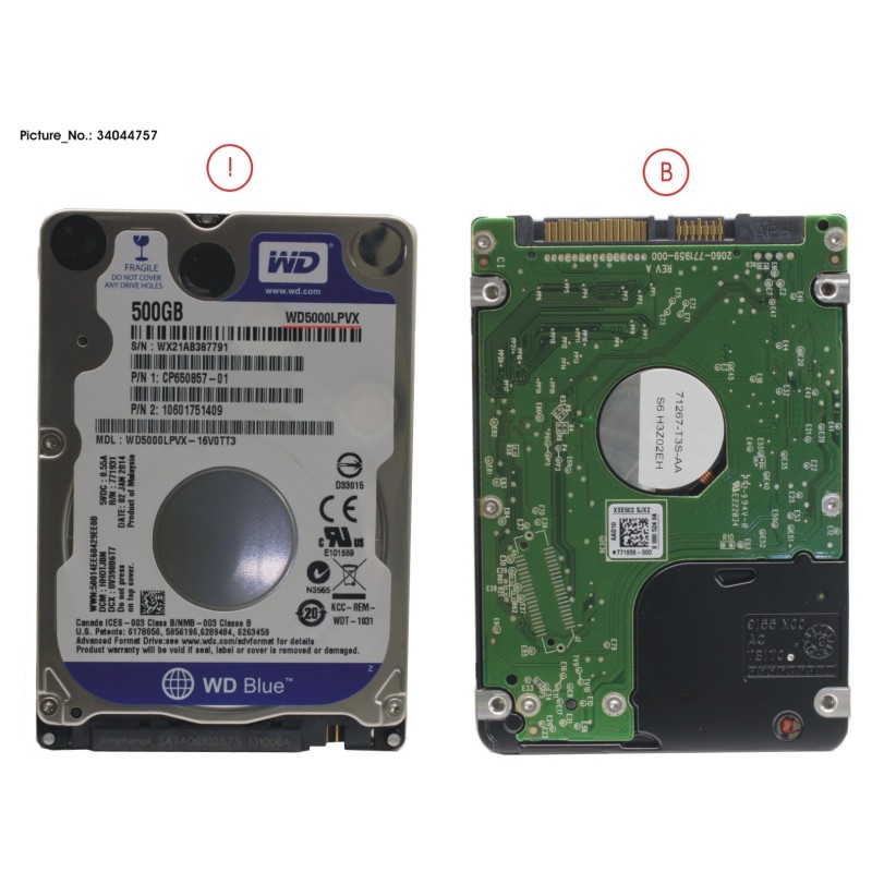34044757 - HDD 500GB SATA2-5 S3 5.4K.WD 4K-AF (7MM)