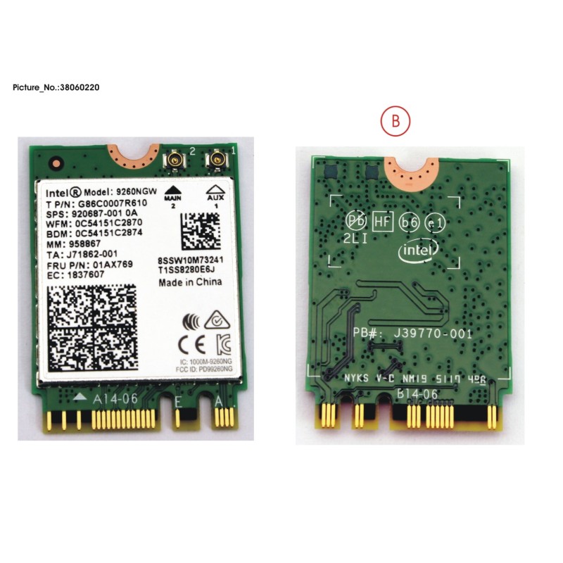 38060220 - INTEL DUAL BAND WIRELESS-AC 9260. 2230