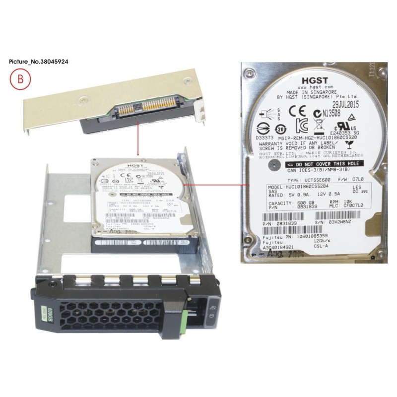 38045924 - HD SAS 12G 600GB 10K 512N HOT PL 3.5  EP