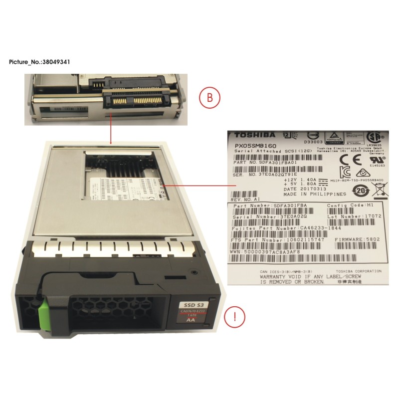 38049341 - DXS3 MLC SSD  3.5   1.6TB SAS3 X1