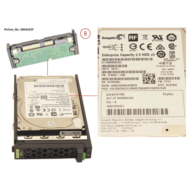 38046529 - HD SAS 12G 1TB 7.2K 512E HOT PL 2.5  BC