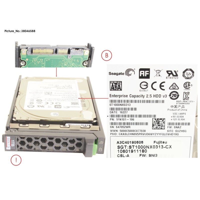 38046588 - HD SATA 6G 1TB 7.2K 512E HOT PL 2.5  BC