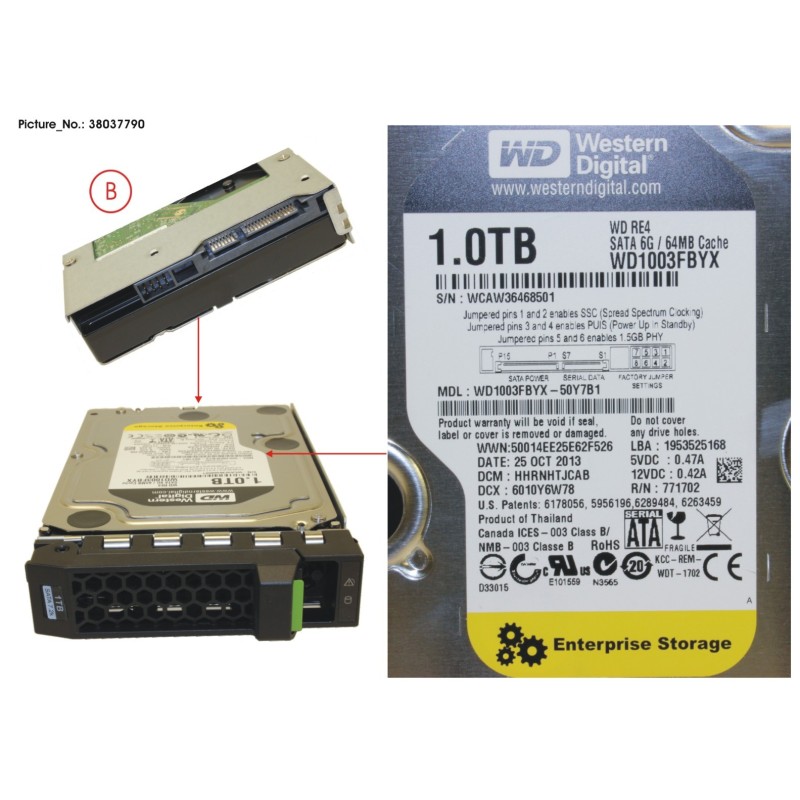 38037790 - HD SATA 6G 1TB 7.2K HOT PL 3.5   BC