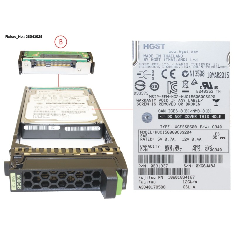 38043025 - JX40 S2 2.5  HD SAS 600GB 15k 12G 512N