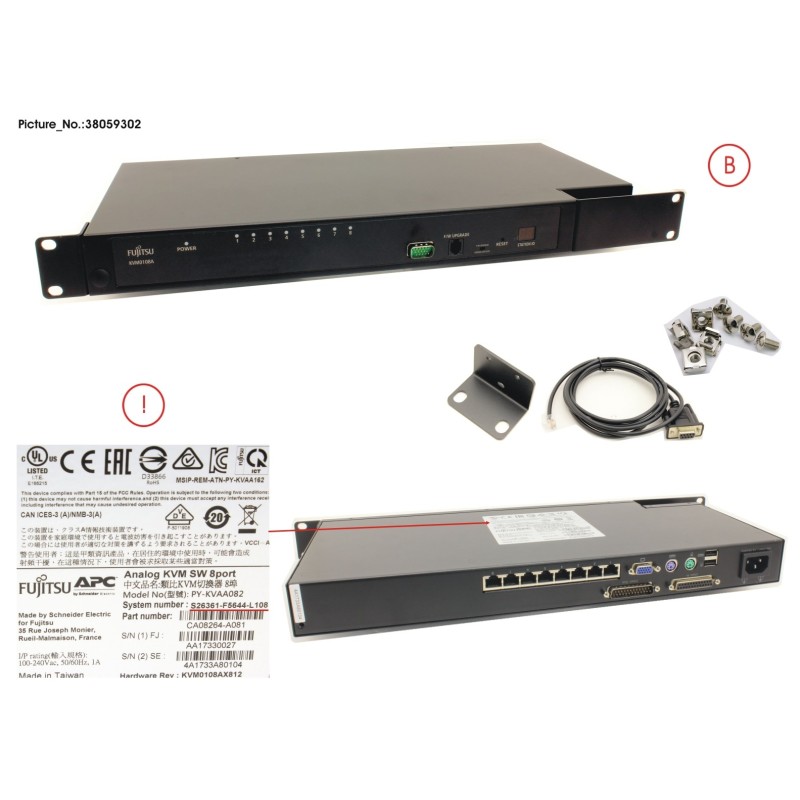 38059302 - CONSOLE SWITCH KVM (KVM0108A). 1U