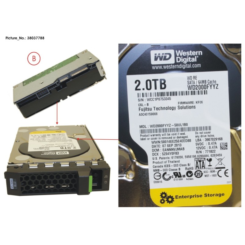 38037788 - HD SATA 6G 2TB 7.2K HOT PL 3.5   BC