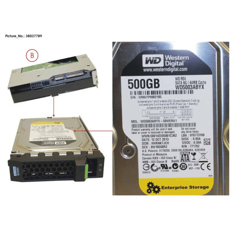 38037789 - HD SATA 6G 500GB 7.2K HOT PL 3.5   BC