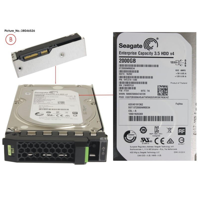 38046526 - HD SAS 12G 2TB 7.2K 512E HOT PL 3.5  BC