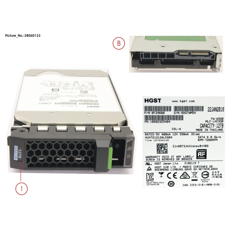 38060133 - HD SATA 6G 12TB 7.2K 512E HOT PL 3.5  BC