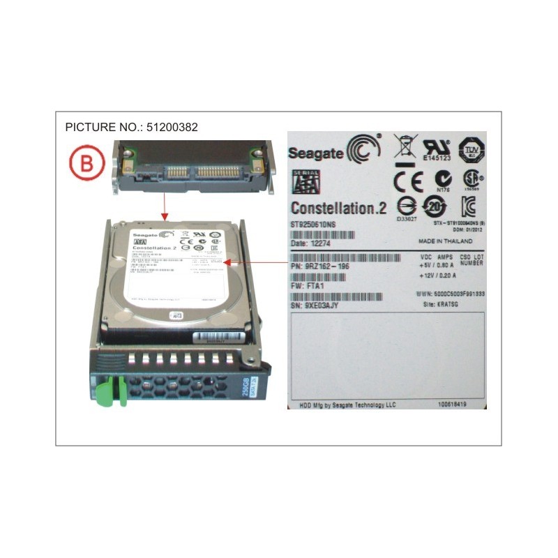 38019759 - HD SATA 6G 250GB 7.2K HOT PLUG 2.5  BC