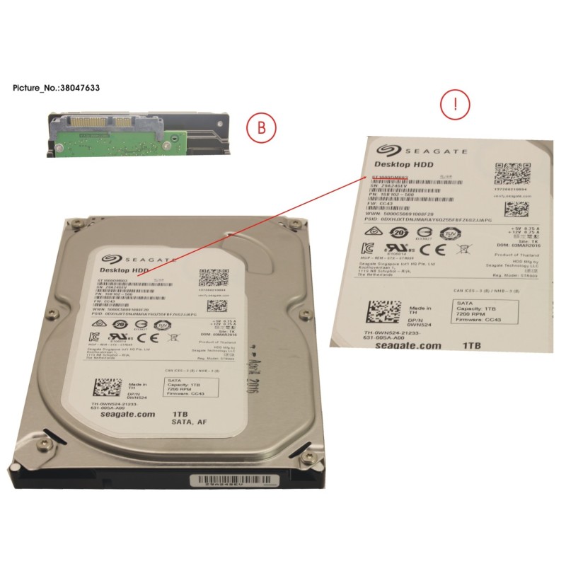 38047633 - HD SATA 6G 1TB 7.2K NO  HOT PL 3.5   ECO