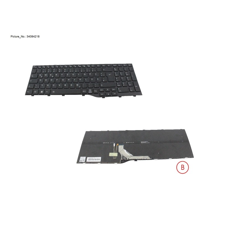 34084218 - KEYBOARD BLACK W. BL GERMANY WIN10&11