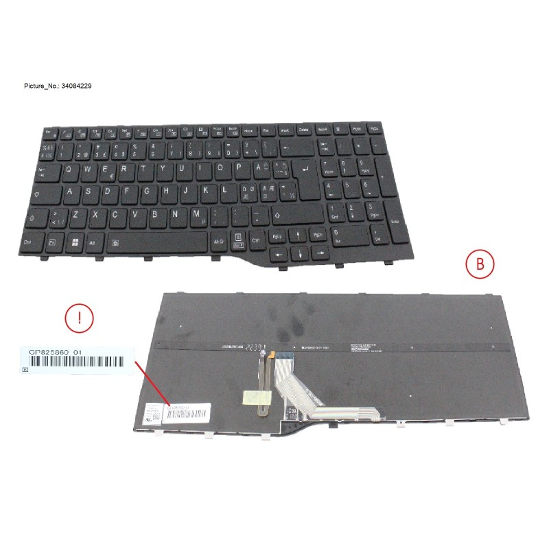 34084229 - KEYBOARD BLACK W. BL NORDIC WIN10&11