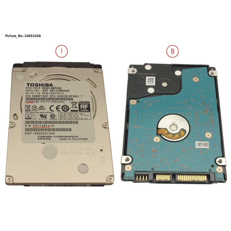 34053268 - HDD 500GB SATA2-5 S3 5.4K.TOS 4K-AF(7MM)