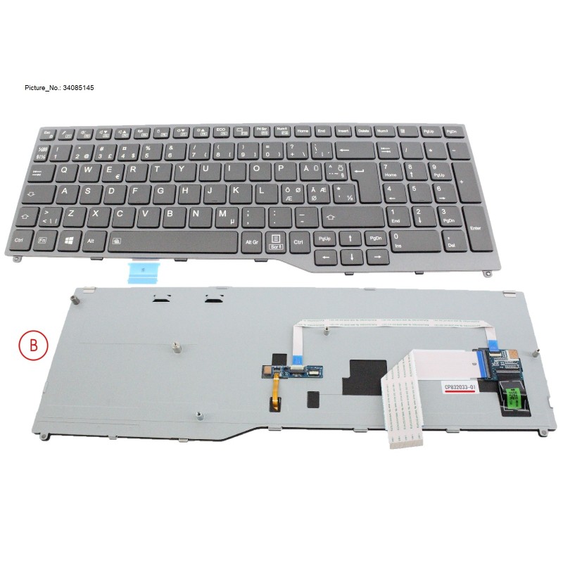 34085145 - KEYBOARD BLACK W. BL NORDIC