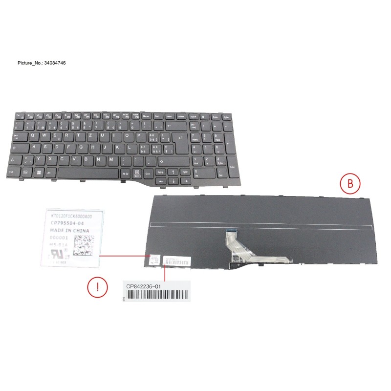 34084746 - KEYBOARD BLACK SWISS WIN11 (NEW_FN)