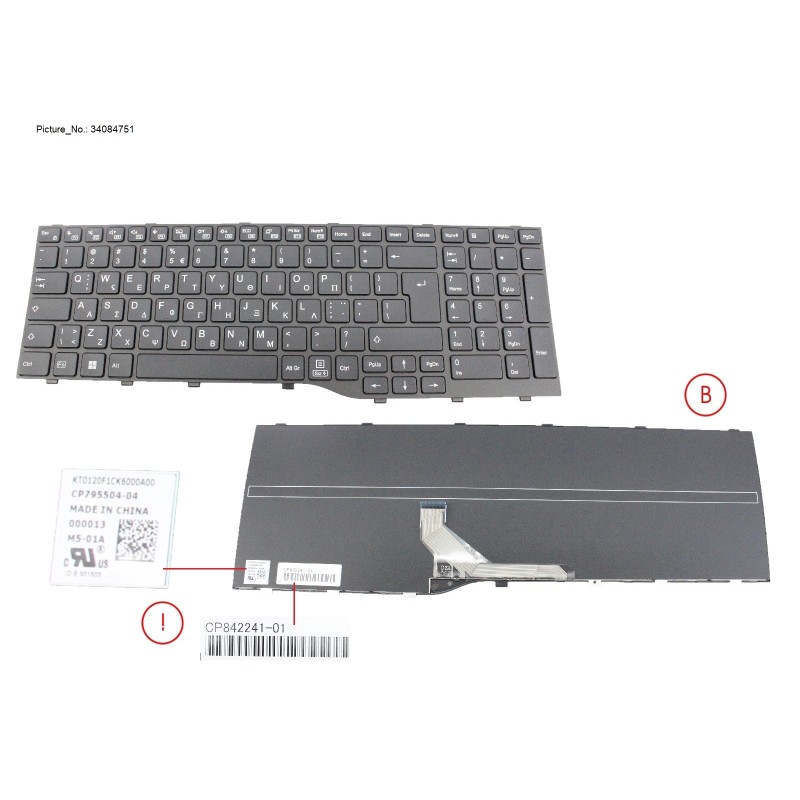 34084751 - KEYBOARD BLACK GREECE WIN11 (NEW_FN)
