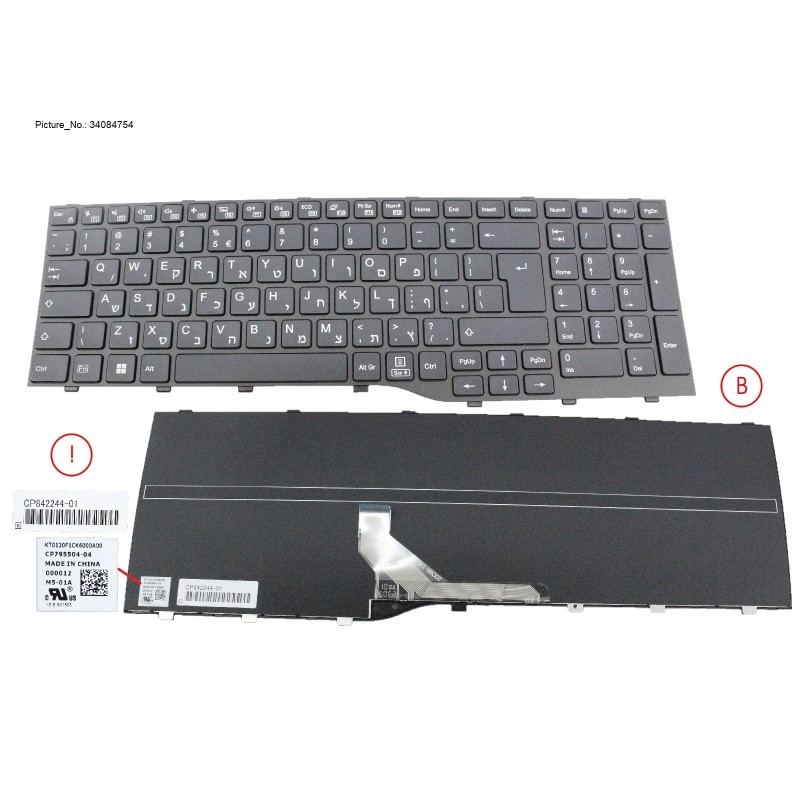 34084754 - KEYBOARD BLACK HEBREW WIN11 (NEW_FN)