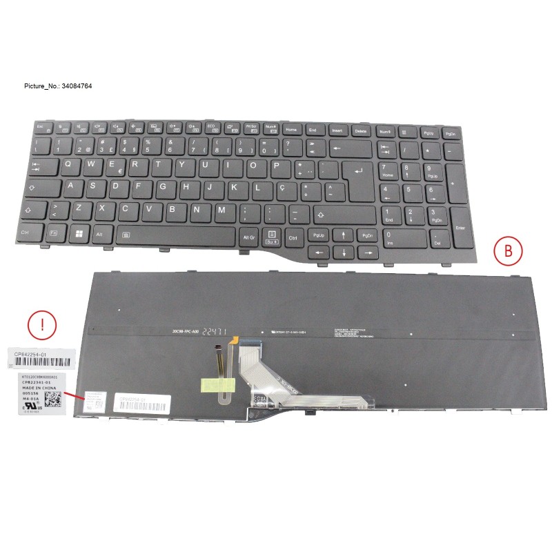 34084764 - KEYBOARD BLACK W. BL PORTUGAL (NEW_FN)