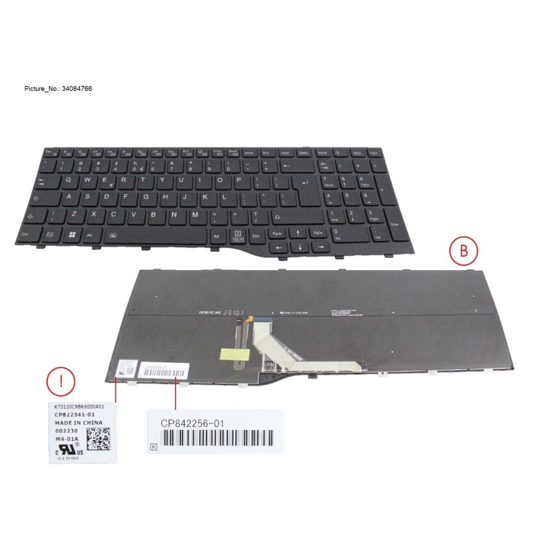 34084766 - KEYBOARD BLACK W. BL US (NEW_FN)