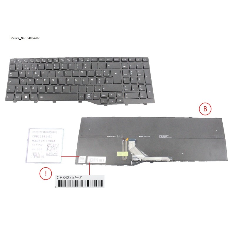34084767 - KEYBOARD BLACK W. BL BELGIUM (NEW_FN)