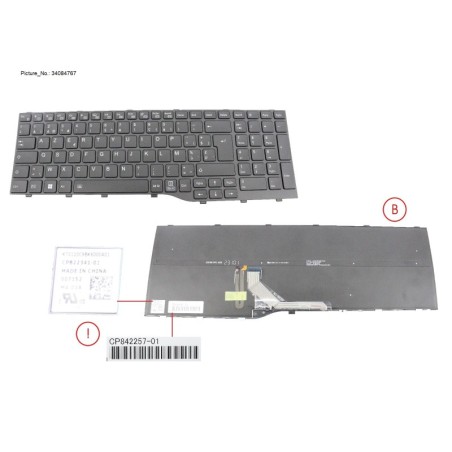 34084767 - KEYBOARD BLACK W. BL BELGIUM (NEW_FN)