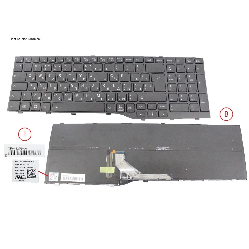 34084768 - KEYBOARD BLACK W. BL RUSSIA.US (NEW_FN)
