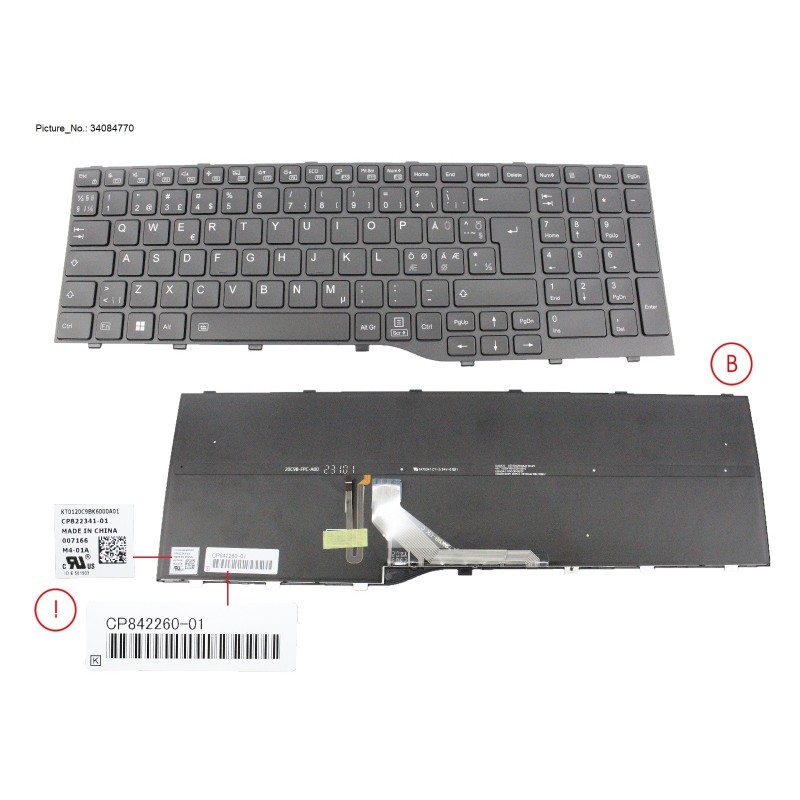 34084770 - KEYBOARD BLACK W. BL NORDIC (NEW_FN)