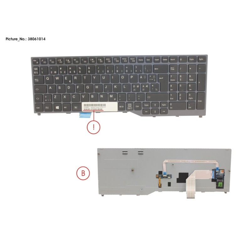 38061014 - KEYBOARD BLACK W. BL NORDIC
