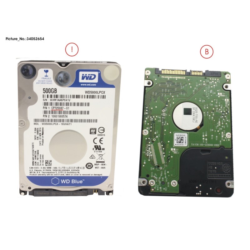34052654 - HDD 500GB SATA2-5 S3 5.4K.WD 4K-AF (7MM)