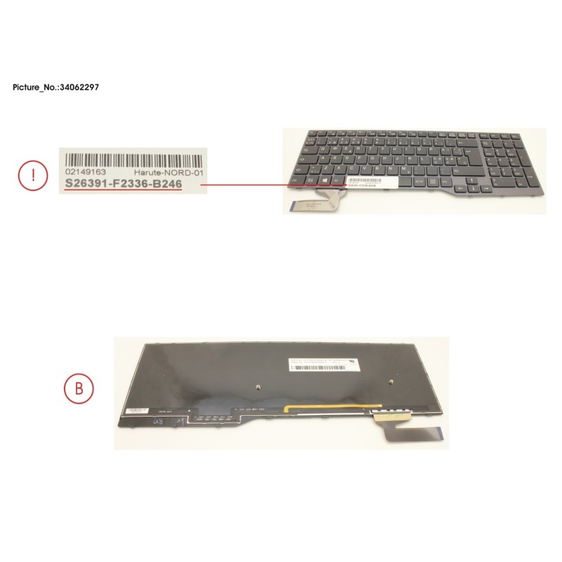34062297 - KEYBOARD BLACK W. BL NORDIC