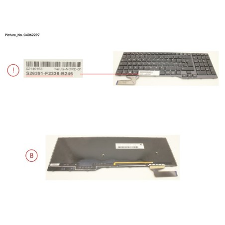 34062297 - KEYBOARD BLACK W. BL NORDIC