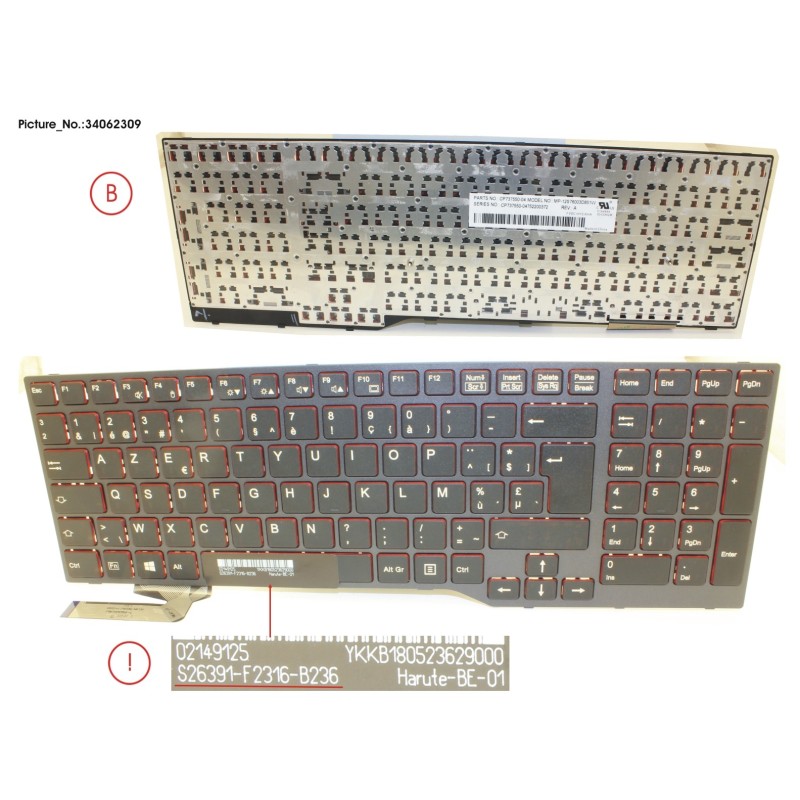 34062309 - KEYBOARD BLACK W.O TS BELGIUM