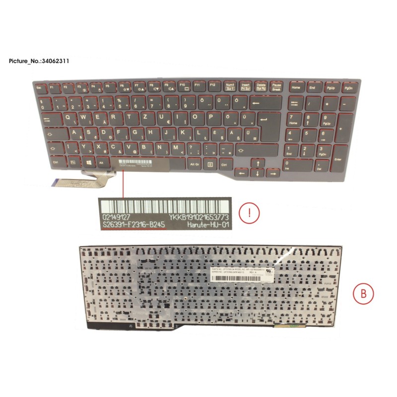 34062311 - KEYBOARD BLACK W.O TS HUNGARY