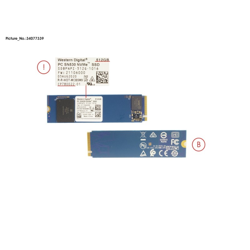 34077339 - SSD PCIE M.2 2280 SN530 512GB (NON-SED)