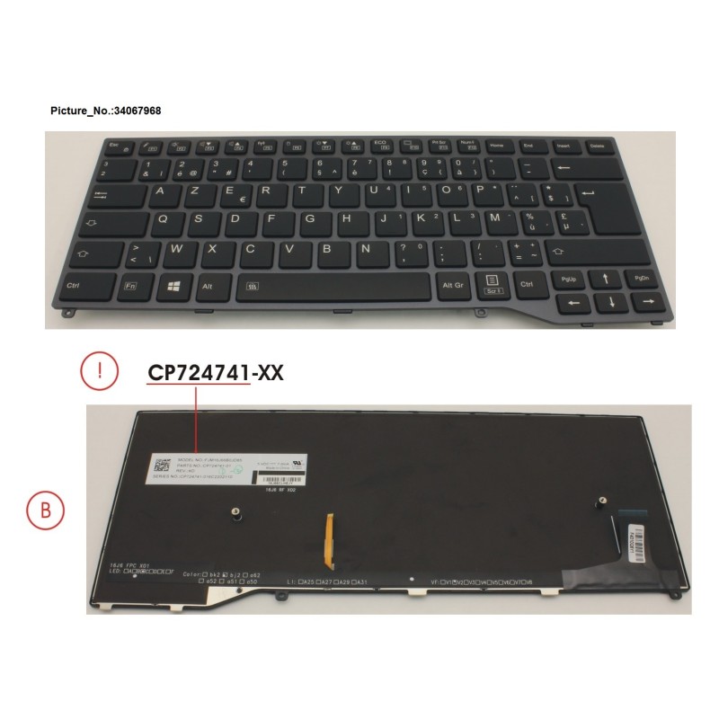 34067968 - KEYBOARD BLACK W. BL BELGIUM