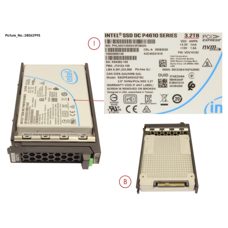 38062995 - SSD PCIE3 3.2TB MIXED-USE 2.5  H-P EP
