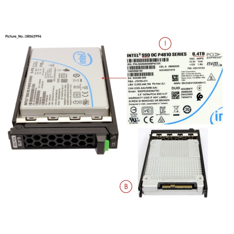38062996 - SSD PCIE3 6.4TB MIXED-USE 2.5  H-P EP