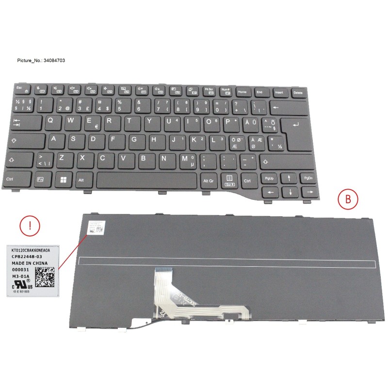 34084703 - KEYBOARD BLACK NORDIC WIN11 (NEW_FN)
