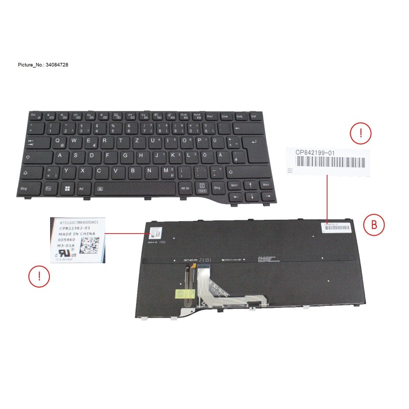 34084728 - KEYBOARD BLACK W. BL GERMAN (NEW_FN)