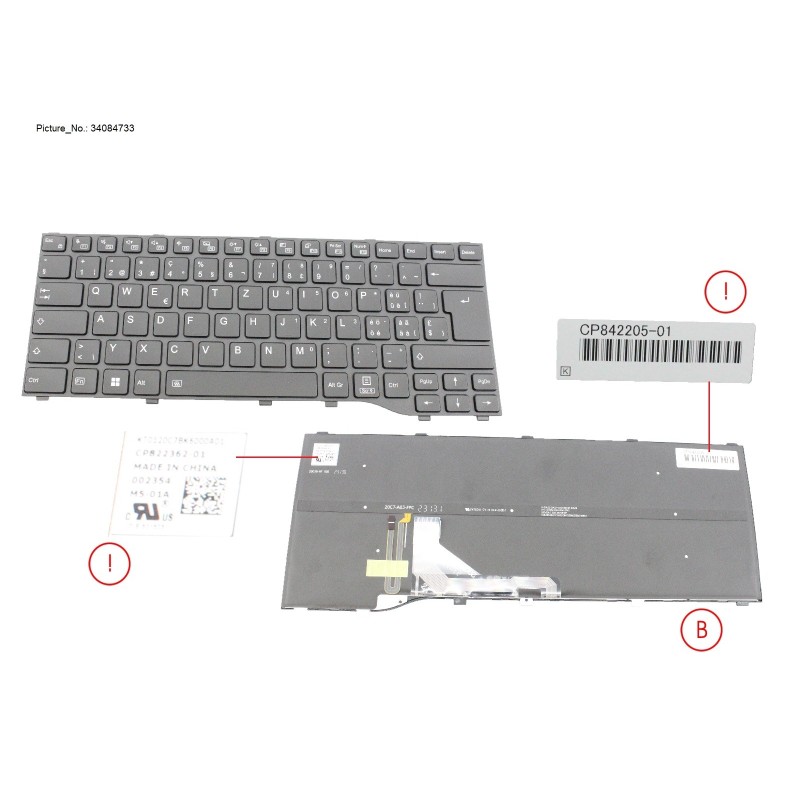 34084733 - KEYBOARD BLACK W. BL SWISS (NEW_FN)
